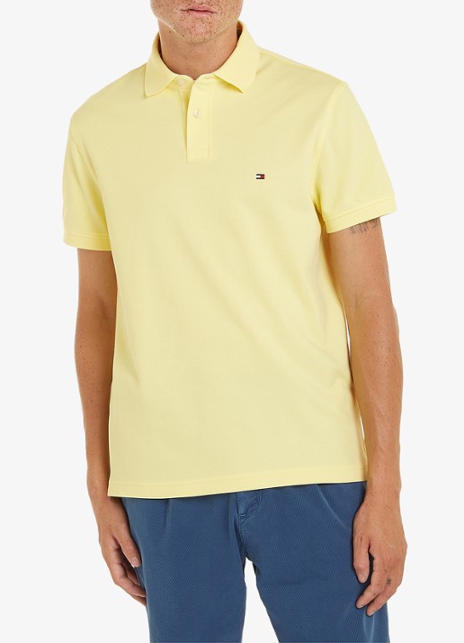 Tommy Hilfiger Core regular fit polo van piqué katoen met logoborduring - detail 4 yellow tulip / geel