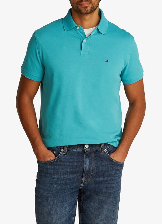 Tommy Hilfiger Core regular fit polo van piqué katoen met logoborduring - detail 2 hazy teal-m0c / blauw