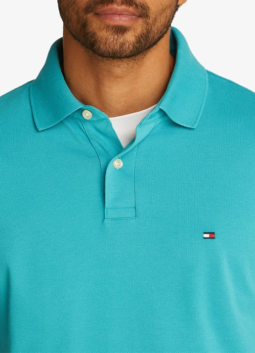 Tommy Hilfiger Core regular fit polo van piqué katoen met logoborduring - detail 3 hazy teal-m0c / blauw