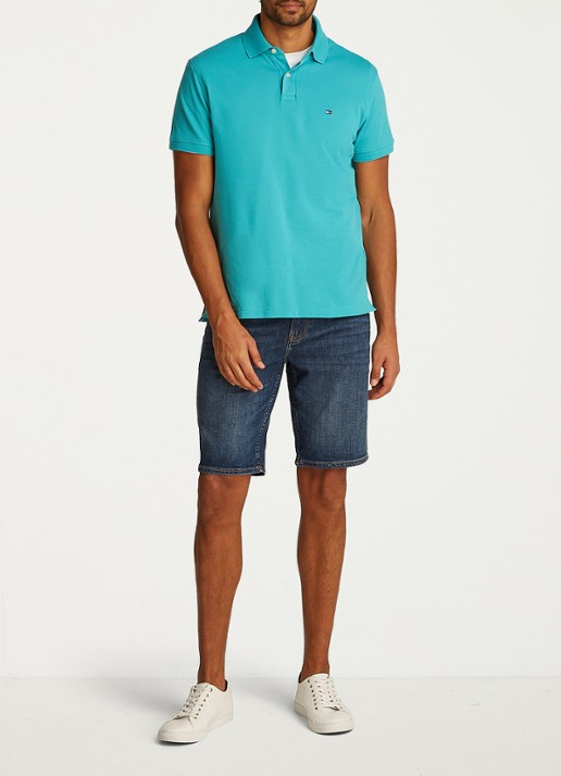 Tommy Hilfiger Core regular fit polo van piqué katoen met logoborduring - voorkant 5 hazy teal-m0c / blauw