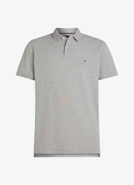 Tommy Hilfiger Core regular fit polo van piqué katoen met logoborduring - voorkant 4 light grey heather-p01 / grijs