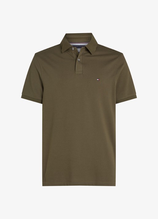 Tommy Hilfiger Core regular fit polo van piqué katoen met logoborduring - voorkant platinum olive-rbn / groen