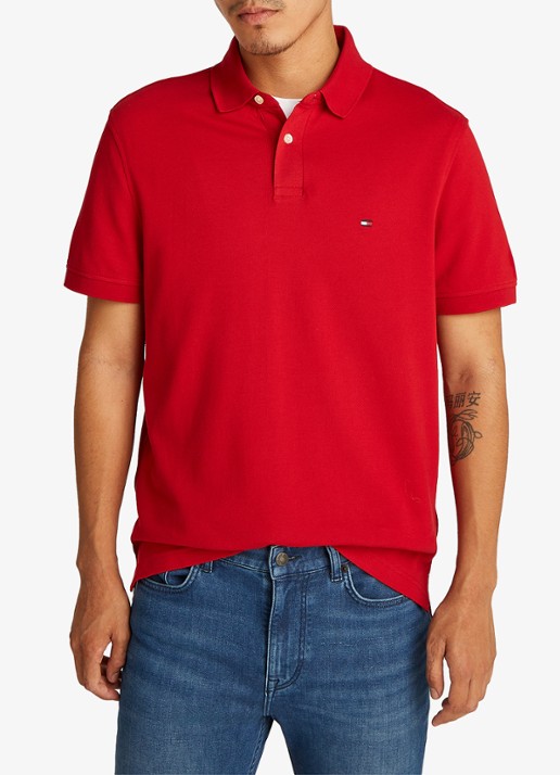 Tommy Hilfiger Core regular fit polo van piqué katoen met logoborduring - detail 4 medium red-xld / rood