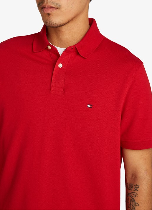 Tommy Hilfiger Core regular fit polo van piqué katoen met logoborduring - detail 5 medium red-xld / rood