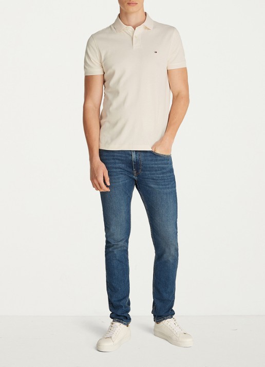 Tommy Hilfiger Core regular fit polo van piqué katoen met logoborduring - voorkant 2 ivory petal-z00 / wit