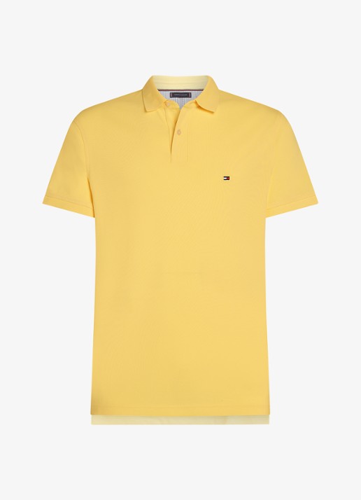 Tommy Hilfiger Core regular fit polo van piqué katoen met logoborduring - voorkant 2 citronella / geel