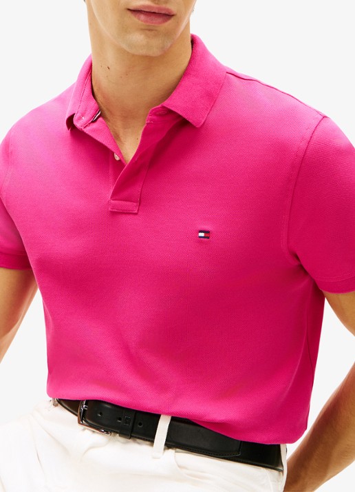 Tommy Hilfiger Core regular fit polo van piqué katoen met logoborduring - detail 3 eccentric magenta-tzo / roze