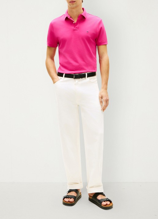 Tommy Hilfiger Core regular fit polo van piqué katoen met logoborduring - voorkant 5 eccentric magenta-tzo / roze