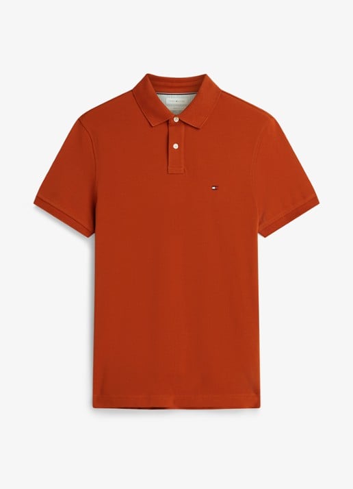 Tommy Hilfiger Core regular fit polo van piqué katoen met logoborduring - voorkant 4 rusty ochre-s0f / oranje