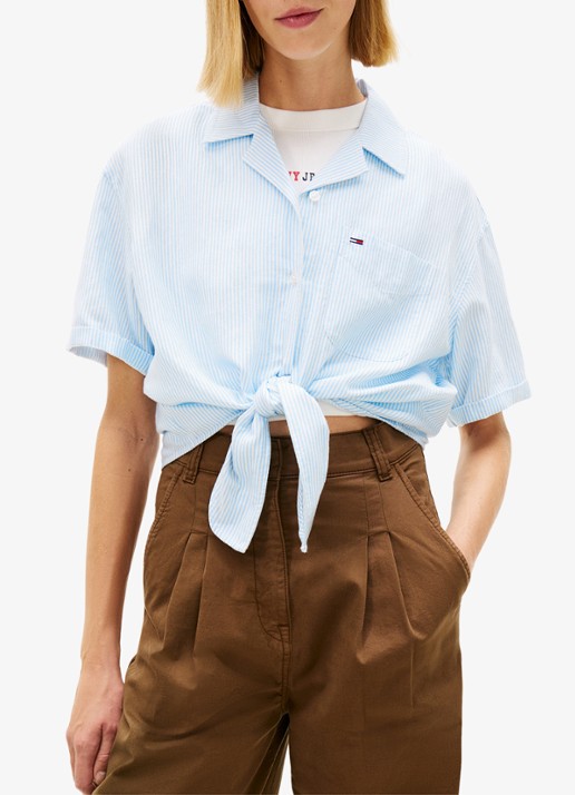 Tommy Hilfiger Cropped blouse in linnenblend met streepprint