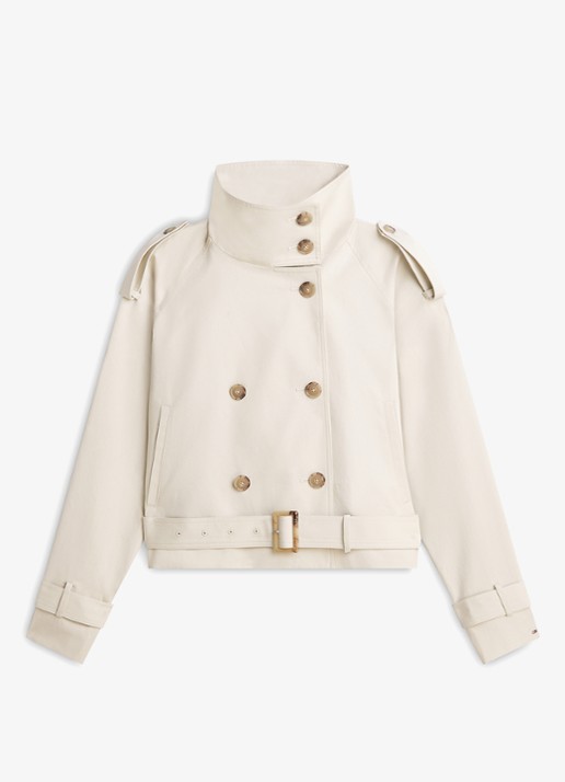 Tommy Hilfiger Cropped double-breasted trenchcoat van katoen - voorkant 2 beige