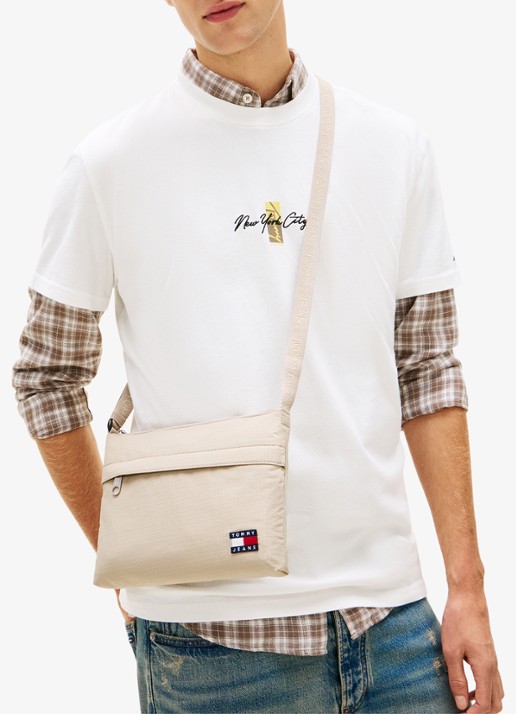 Tommy Hilfiger Crossbodytas met logo - detail beige