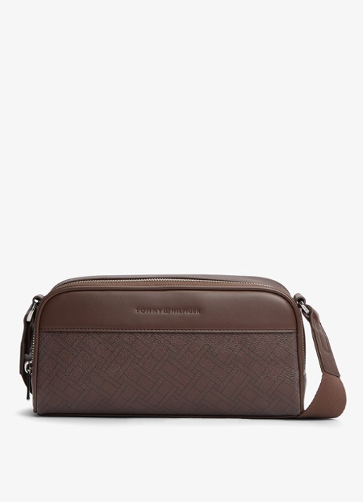 Tommy Hilfiger Crossbodytas met logoprint - voorkant 2 donkerbruin