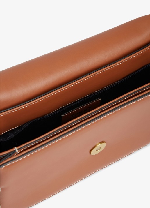 Tommy Hilfiger Crossbodytas van leer met logo - achterkant bruin