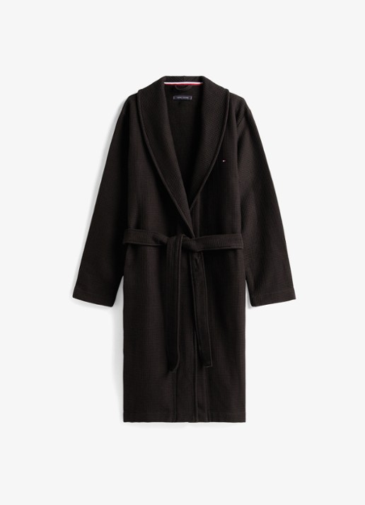 Tommy Hilfiger Essential badjas met structuur - voorkant 4 zwart