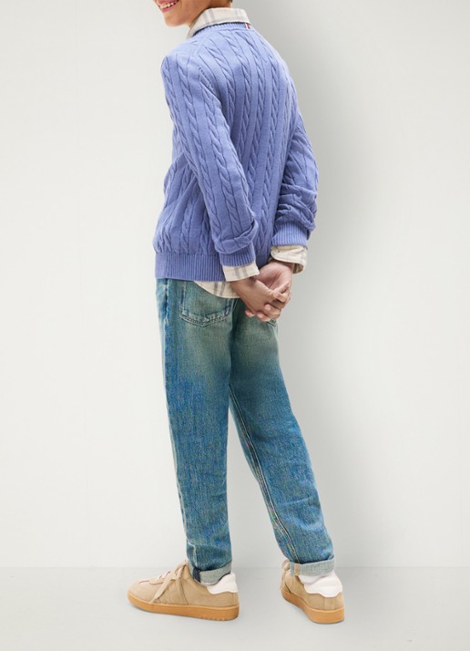 Tommy Hilfiger Essential Cable Knit Jumper - achterkant 5 lichtblauw