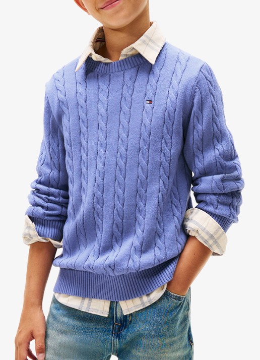 Tommy Hilfiger Essential Cable Knit Jumper - detail 3 lichtblauw