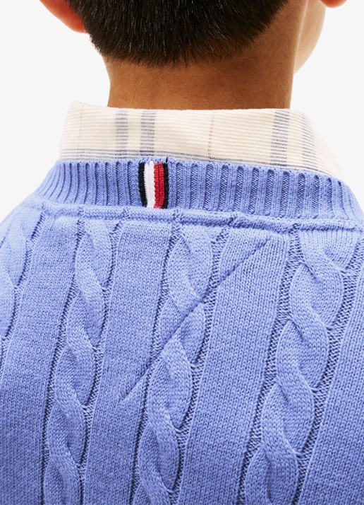 Tommy Hilfiger Essential Cable Knit Jumper - detail 4 lichtblauw