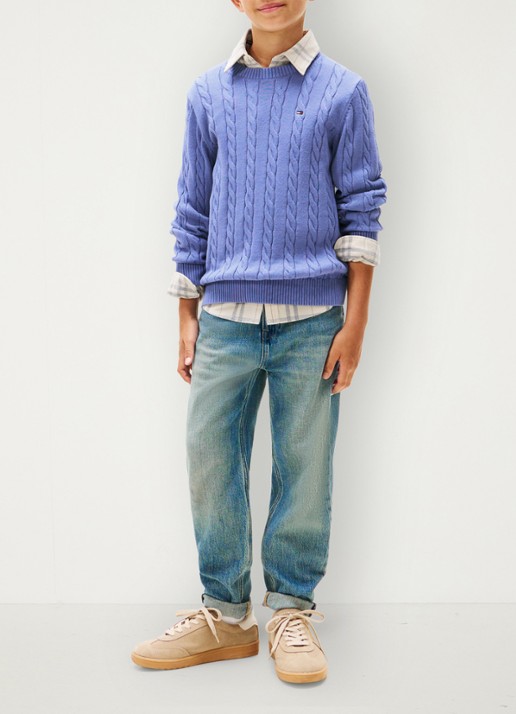 Tommy Hilfiger Essential Cable Knit Jumper - voorkant 2 lichtblauw