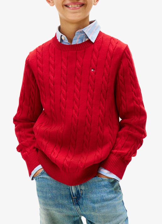 Tommy Hilfiger Essential Cable Knit Jumper - detail 4 rood