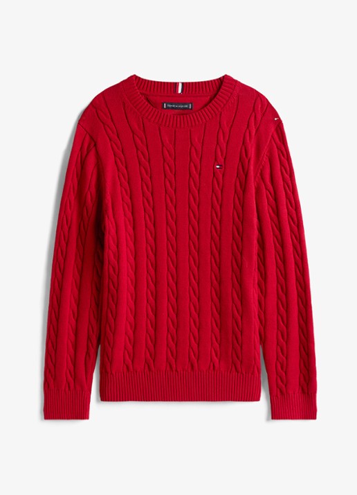 Tommy Hilfiger Essential Cable Knit Jumper - voorkant 2 rood