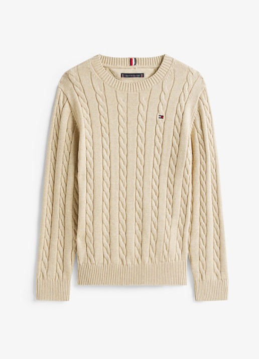 Tommy Hilfiger Essential Cable Knit Jumper - voorkant beige