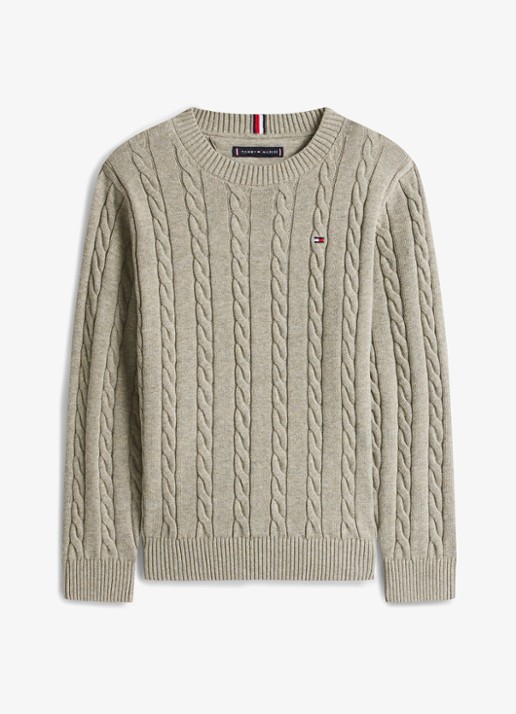 Tommy Hilfiger Essential Cable Knit Jumper - voorkant grijs