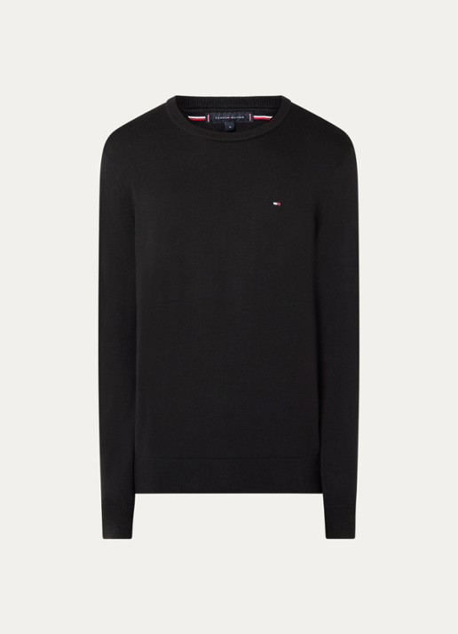 Tommy Hilfiger Essential fijngebreide pullover met logo - voorkant 2 zwart
