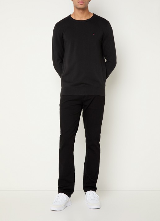 Tommy Hilfiger Essential fijngebreide pullover met logo - voorkant 3 zwart