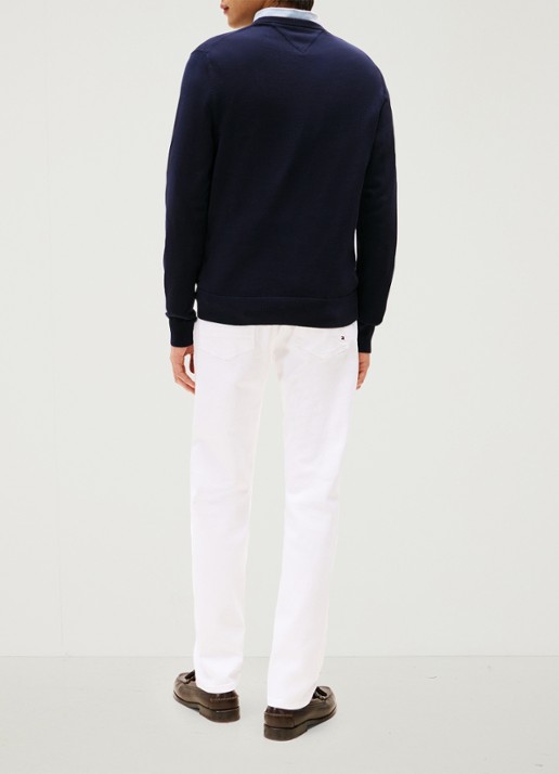 Tommy Hilfiger Essential fijngebreide pullover met logo - achterkant 4 donkerblauw
