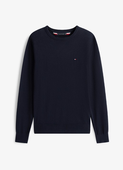 Tommy Hilfiger Essential fijngebreide pullover met logo - voorkant donkerblauw