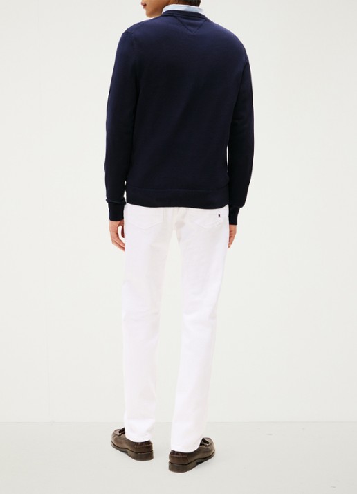 Tommy Hilfiger Essential fijngebreide pullover met logo - achterkant 5 donkerblauw