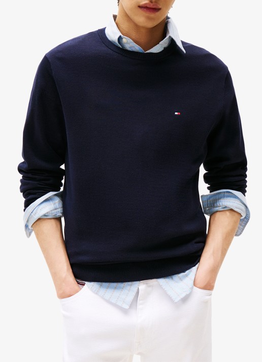 Tommy Hilfiger Essential fijngebreide pullover met logo - detail 8 donkerblauw