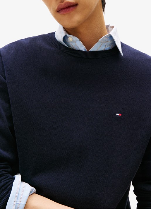 Tommy Hilfiger Essential fijngebreide pullover met logo - detail 9 donkerblauw