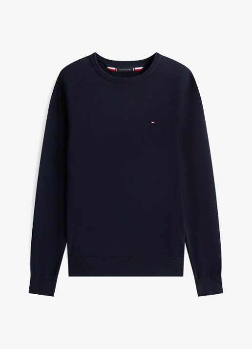 Tommy Hilfiger Essential fijngebreide pullover met logo - voorkant 3 donkerblauw