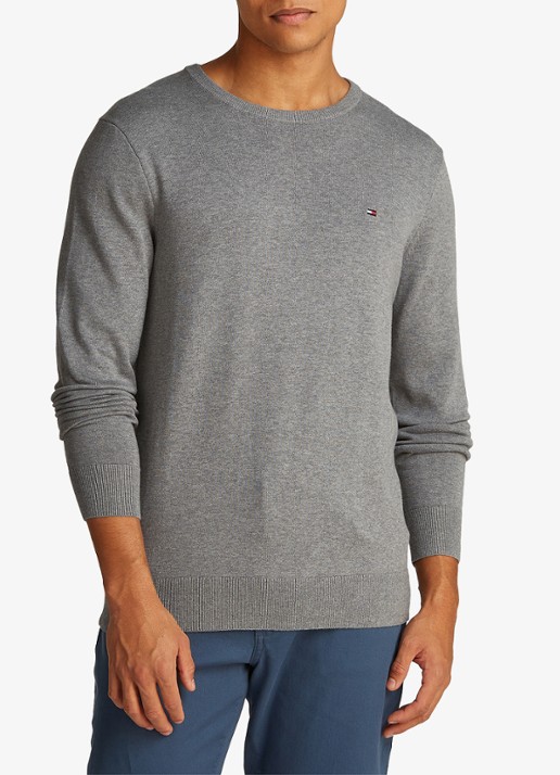 Tommy Hilfiger Essential fijngebreide pullover met logo - detail 6 grijsmele