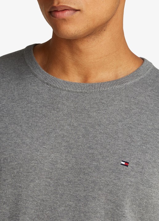Tommy Hilfiger Essential fijngebreide pullover met logo - detail 7 grijsmele