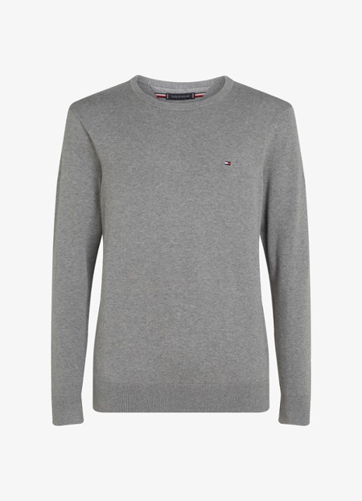 Tommy Hilfiger Essential fijngebreide pullover met logo - voorkant 3 grijsmele