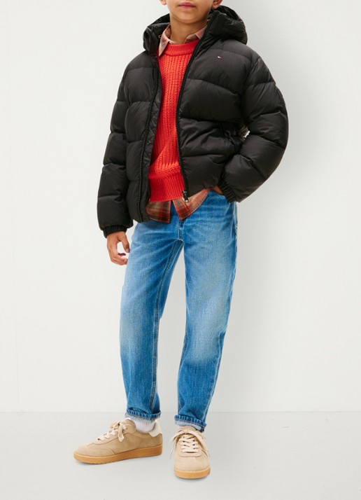 Tommy Hilfiger Essential puffer jas met capuchon - voorkant 3 zwart