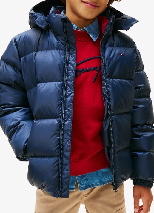 Tommy Hilfiger Essential puffer jas met capuchon - detail 4 donkerblauw
