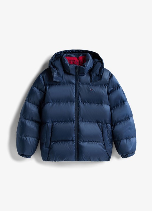 Tommy Hilfiger Essential puffer jas met capuchon - voorkant 2 donkerblauw