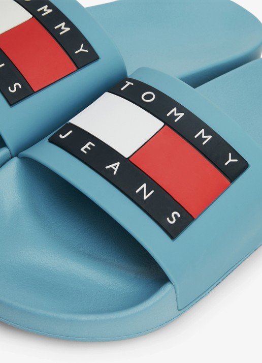 Tommy Hilfiger Essential slipper met logo - detail 3 lichtblauw