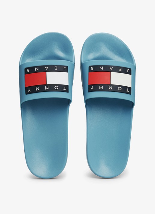 Tommy Hilfiger Essential slipper met logo - detail 4 lichtblauw