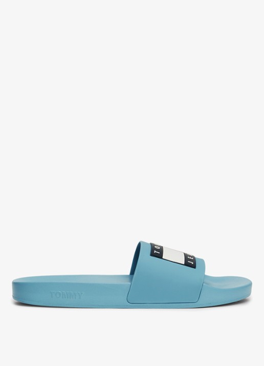 Tommy Hilfiger Essential slipper met logo - voorkant 6 lichtblauw