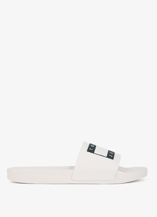 Tommy Hilfiger Essential slipper met logo - voorkant beige