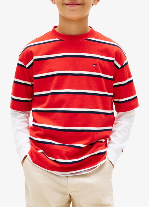 Tommy Hilfiger Essential T-shirt met streepprint - detail 4 rapid red-xl8