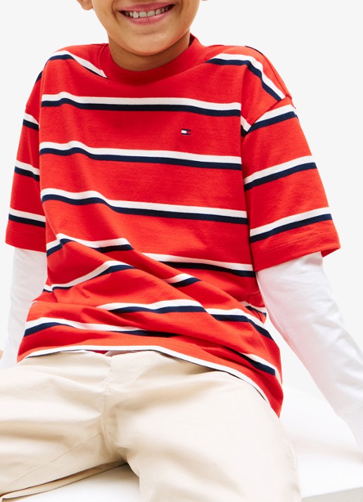 Tommy Hilfiger Essential T-shirt met streepprint - detail 5 rapid red-xl8