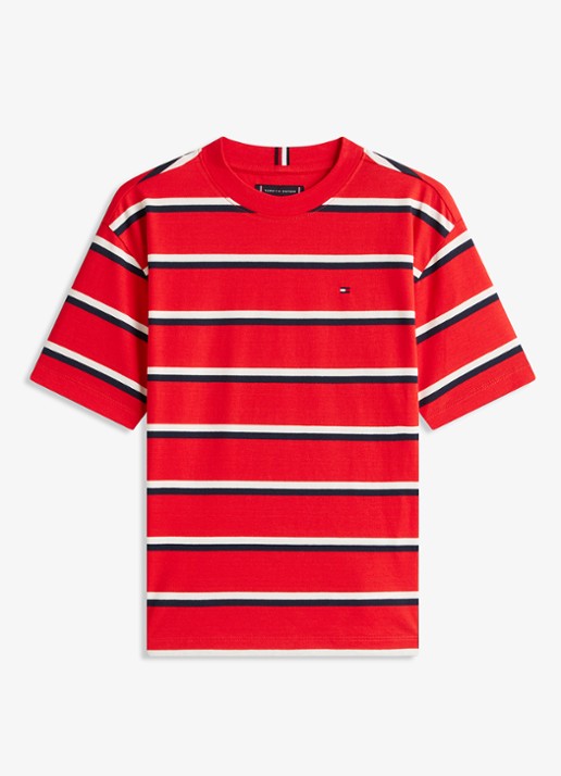 Tommy Hilfiger Essential T-shirt met streepprint - voorkant rapid red-xl8