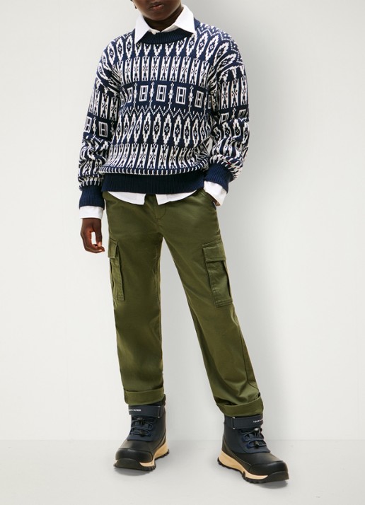 Tommy Hilfiger Fair Isle fijngebreide pullover met ingbreid patroon - voorkant 3 donkerblauw