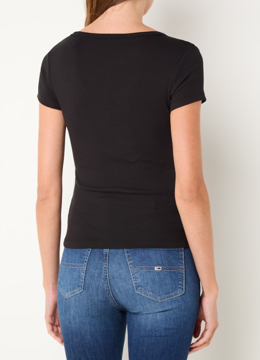 Tommy Hilfiger Fijngebreid T-shirt met logo - achterkant 4 zwart